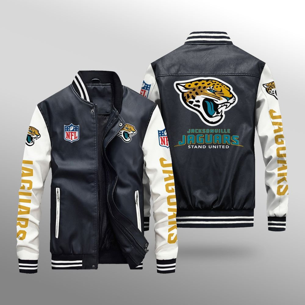 Jacksonville Jaguars Premium Fleece-Lined Leather Bomber Jacket BG44