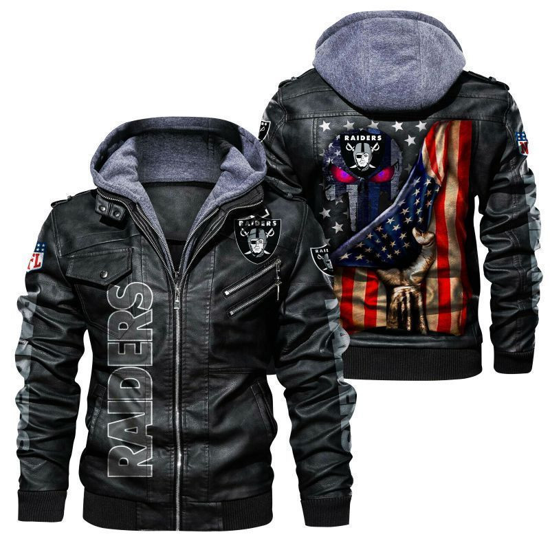Las Vegas Raiders HVKC173 - Premium & Ultra-Thick Leather Jacket with Fleece Hood
