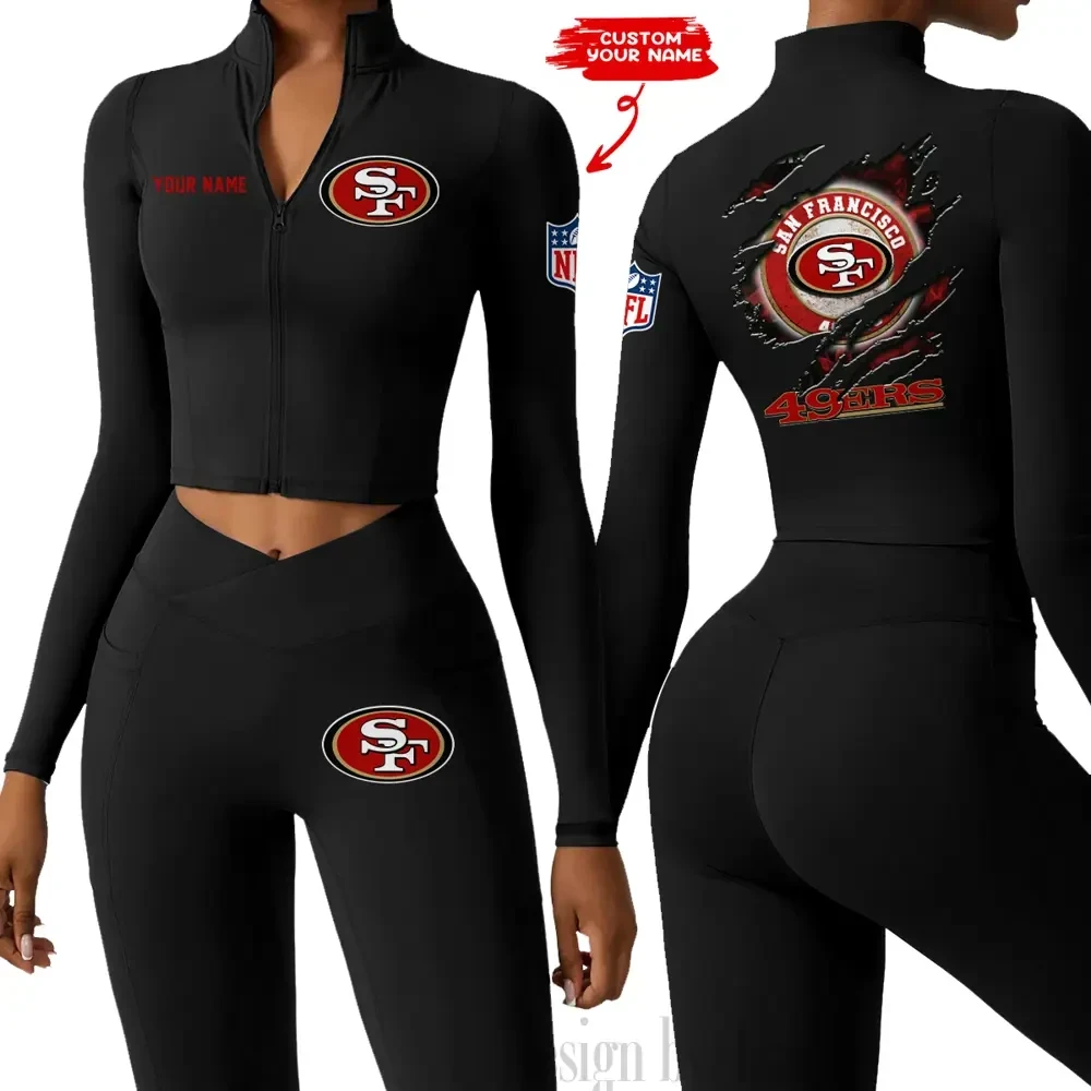 San Francisco 49ers Women Activewear Set 2 Piece Crop Jacket and High Waist Leggings SPTZSTW258