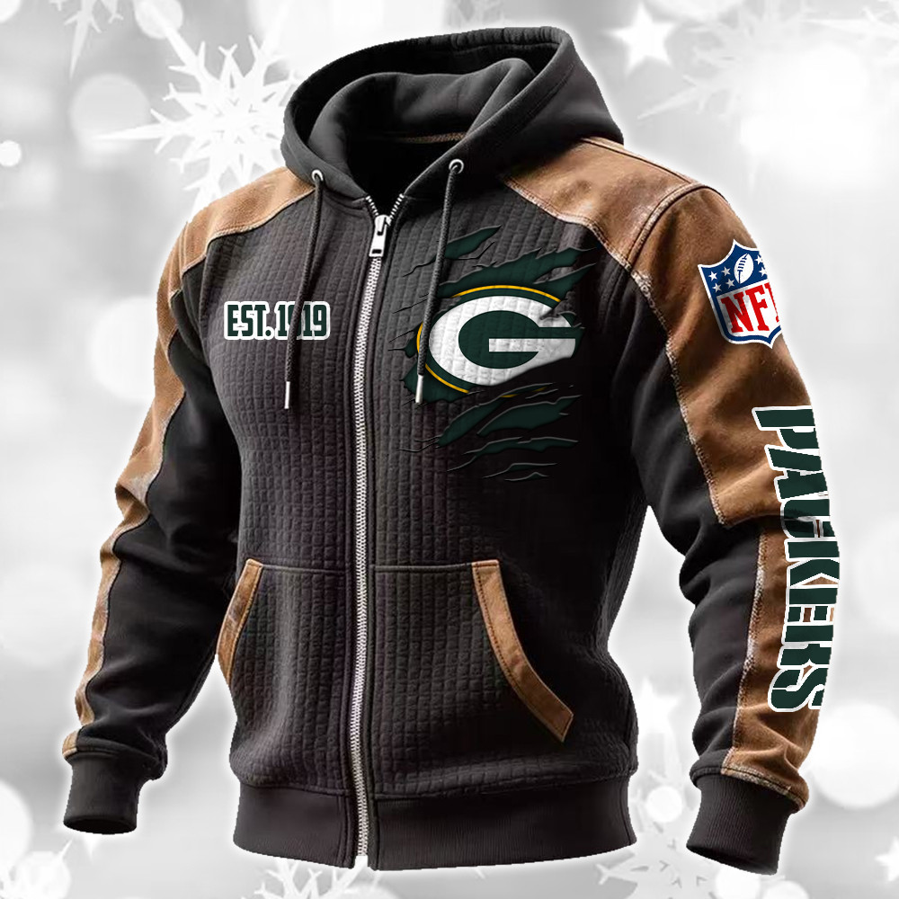 Green Bay Packers Waffle Full-Zip Fleece Hoodie DMAG0012