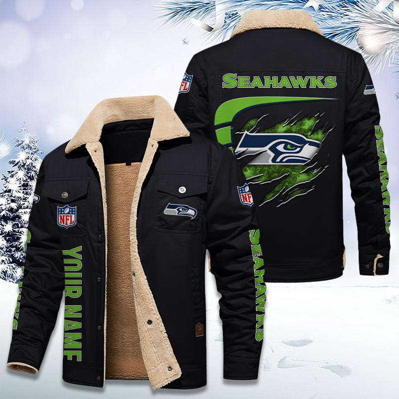 Seattle Seahawks Personalized Sherpa Fleece Trucker Jacket DMHL1046