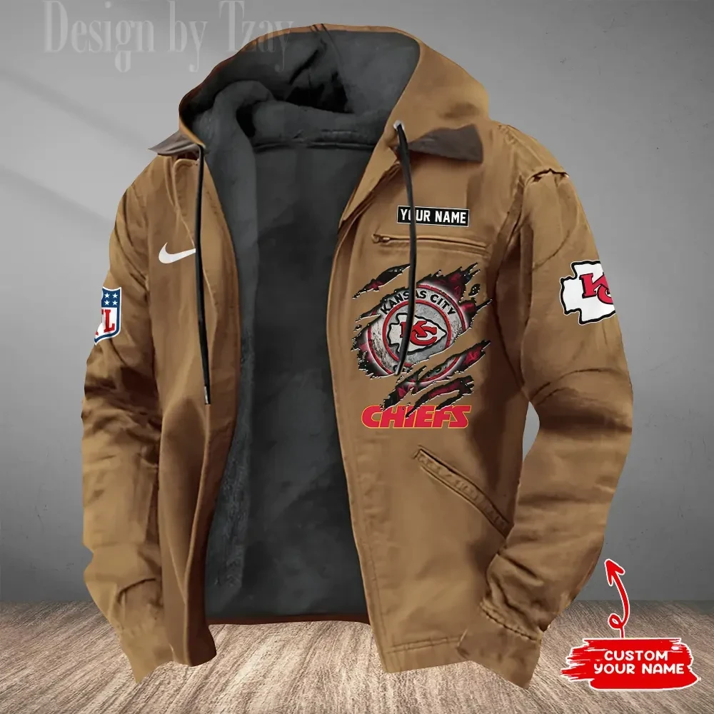 Kansas City Chiefs Men's Casual Padded Jacket Hooded Trending 2026 SPTPJH177