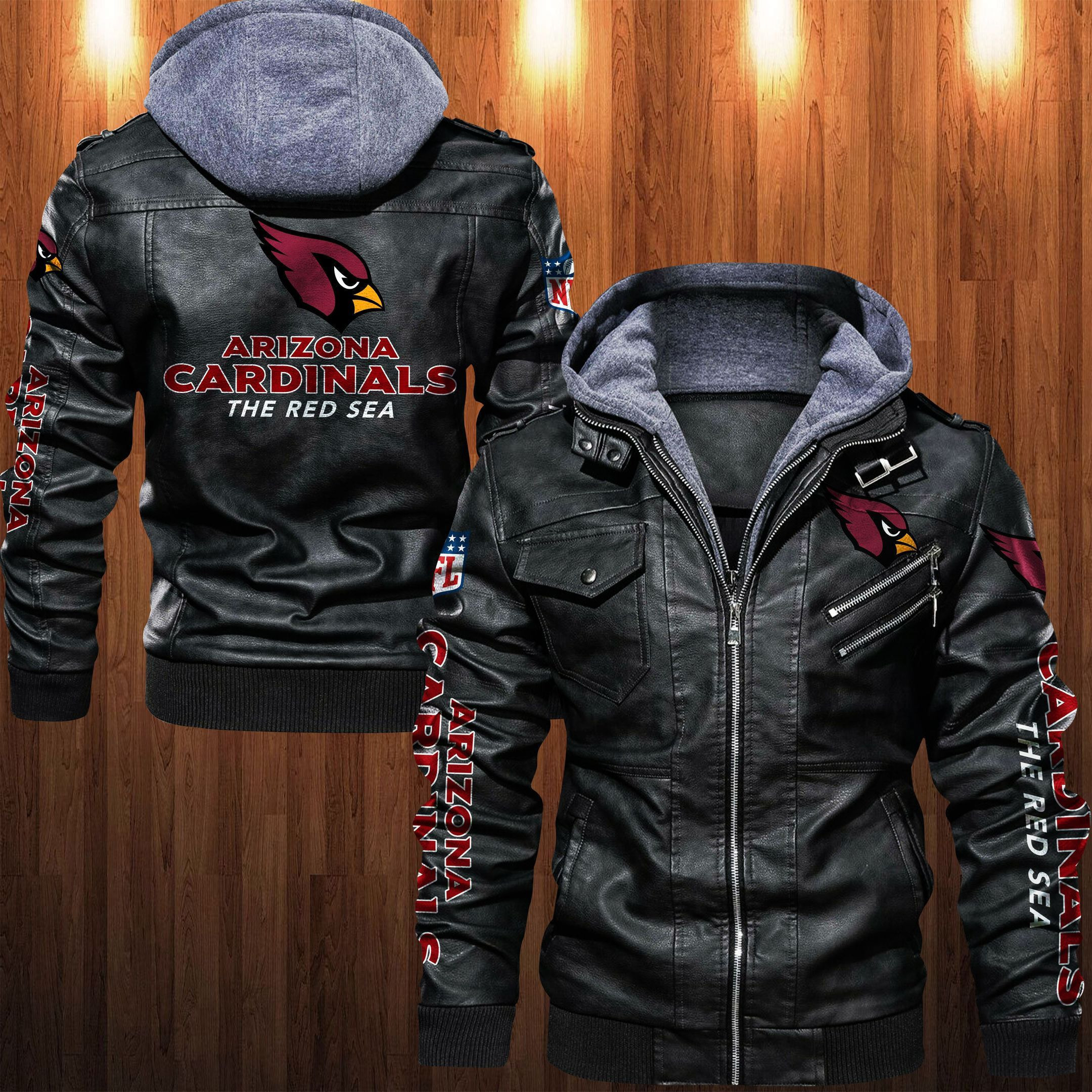 Arizona Cardinals HVKC1234 - Premium & Ultra-Thick Leather Jacket with Fleece Hood