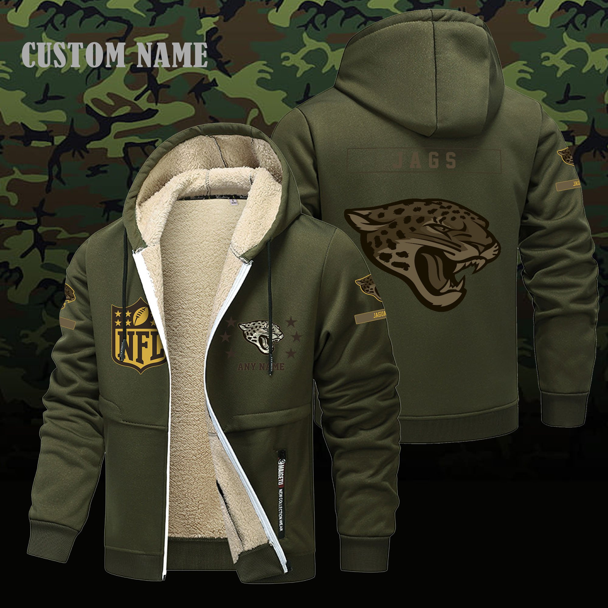 Jacksonville Jaguars NFL-Lamb Fleece Thick Coat- Custom name 10154094N