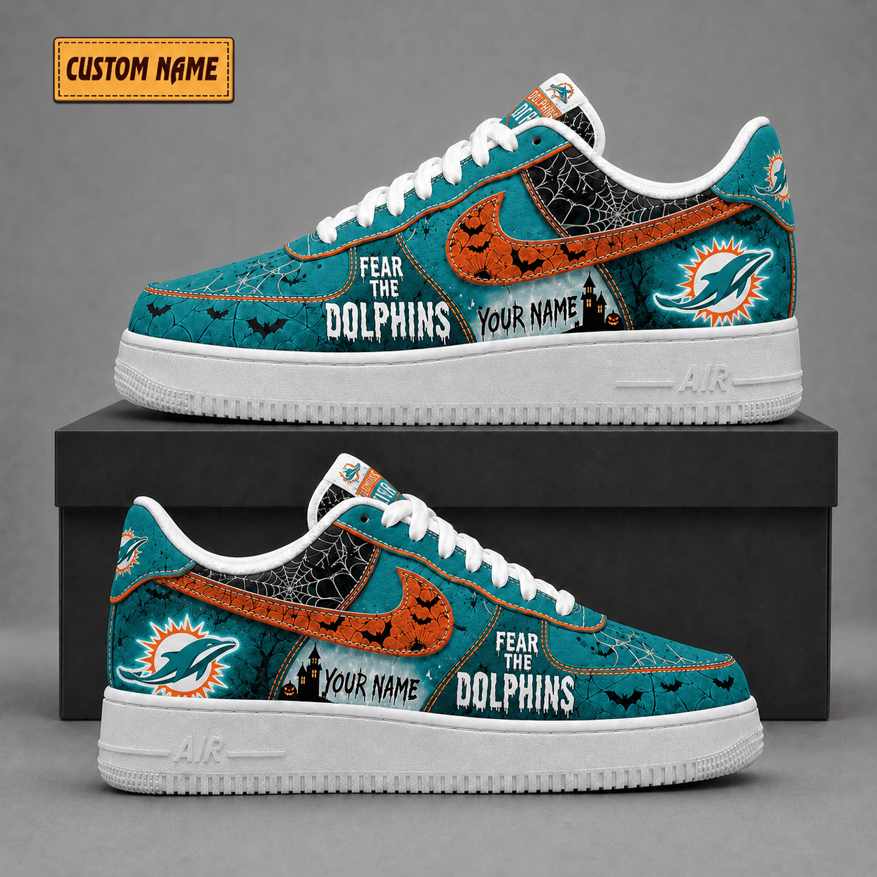 Miami Dolphins | Premium NFL Fear The Team Halloween AF1 Sneakers - VA323516