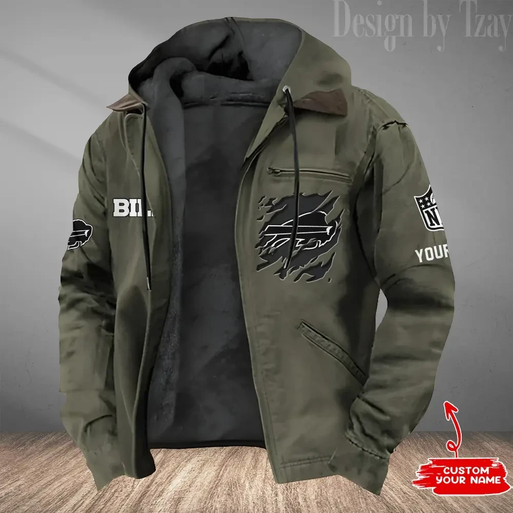Buffalo Bills Men's Casual Padded Jacket Hooded Trending 2026 SPTPJH037