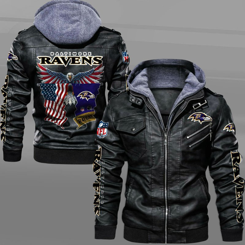 Baltimore Ravens HVKC7214 - Premium & Ultra-Thick Leather Jacket with Fleece Hood