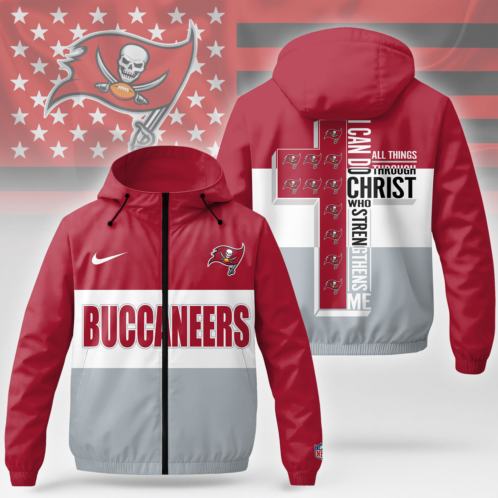 Tampa Bay Buccaneers | Premium NFL Strength Through Christ Windbreaker Jacket NTH1