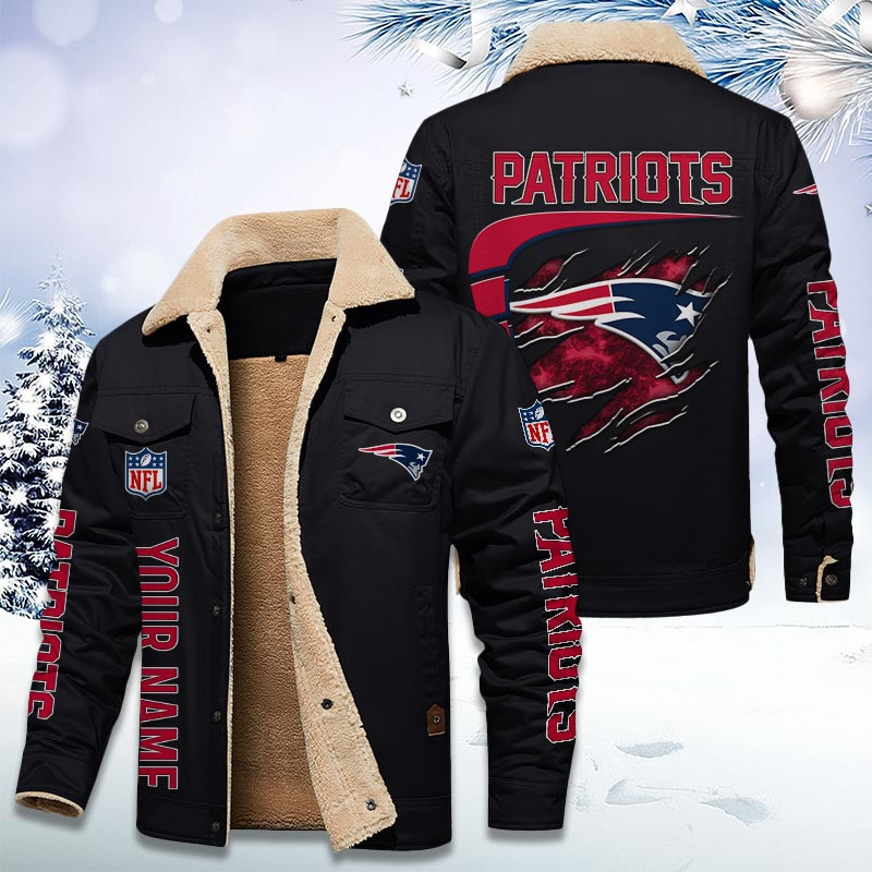 New England Patriots Personalized Sherpa Fleece Trucker Jacket DMHL1039