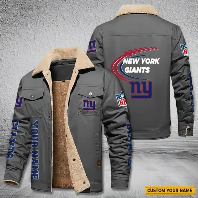 New York Giants Personalized Men's Winter Cargo Jacket Fur Collar Fleece S9WCJ024