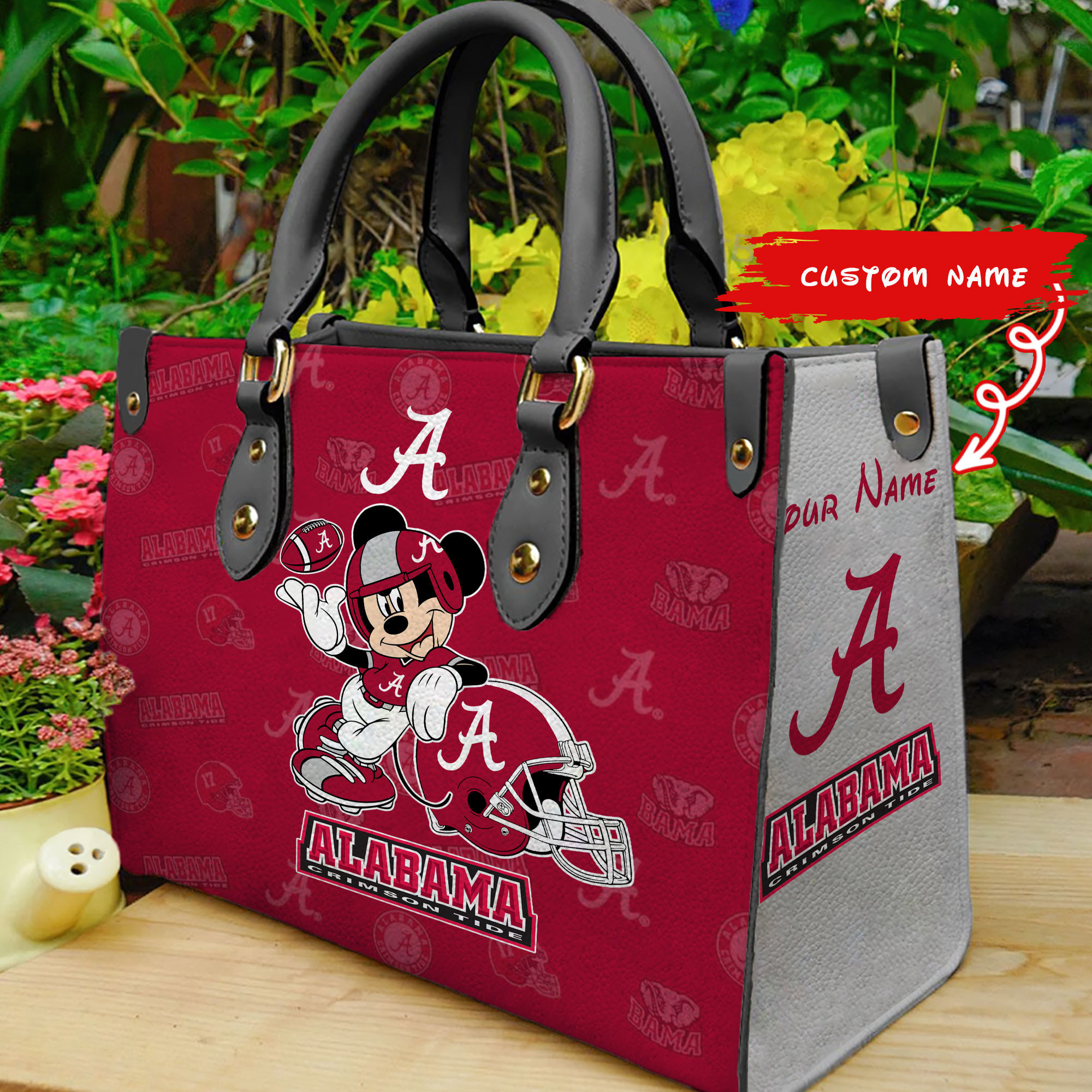 NCAAF Alabama Crimson Tide Mickey Mouse (Your Name) Women 3D Handbag Nicegift WSHD4I8