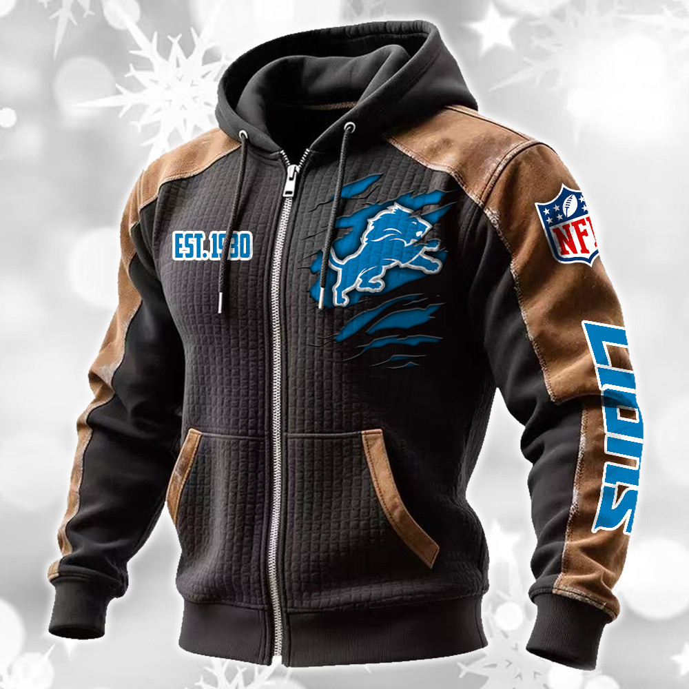 Detroit Lions Waffle Full-Zip Fleece Hoodie DMAG0011