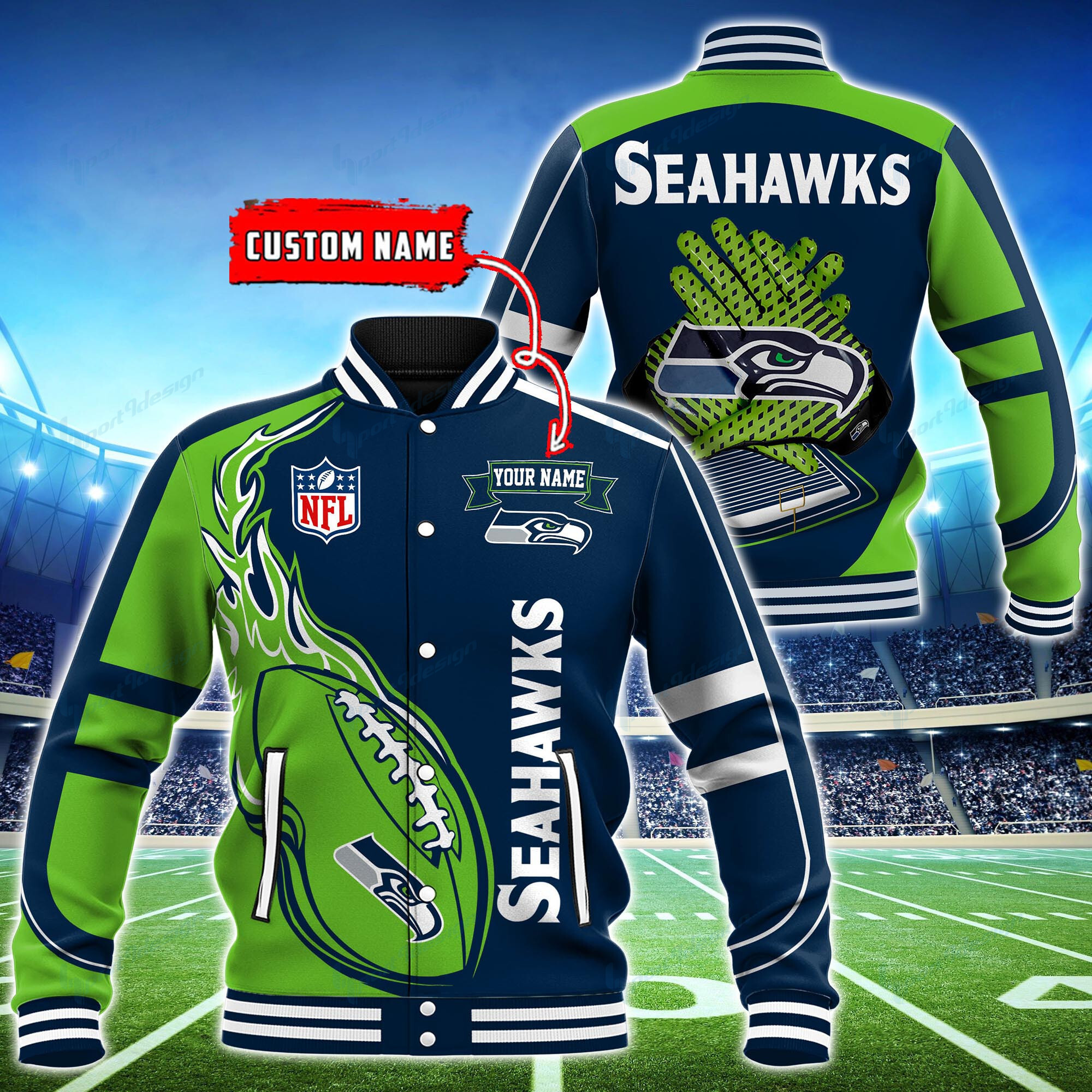 Seattle Seahawks Personalized Baseball Jacket BG29