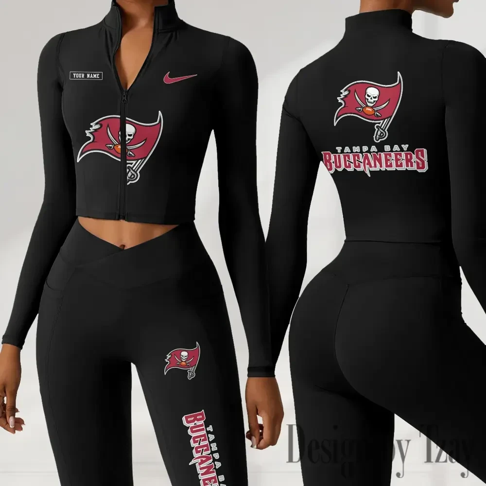 Tampa Bay Buccaneers Women Activewear Set 2 Piece Crop Jacket and High Waist Leggings SPTZSTW292