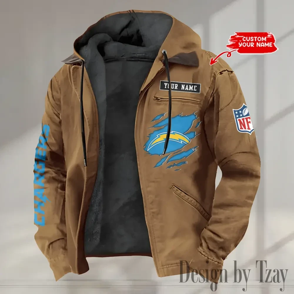 Los Angeles Chargers Men's Casual Padded Jacket Hooded trending 2026 SPTPJH021
