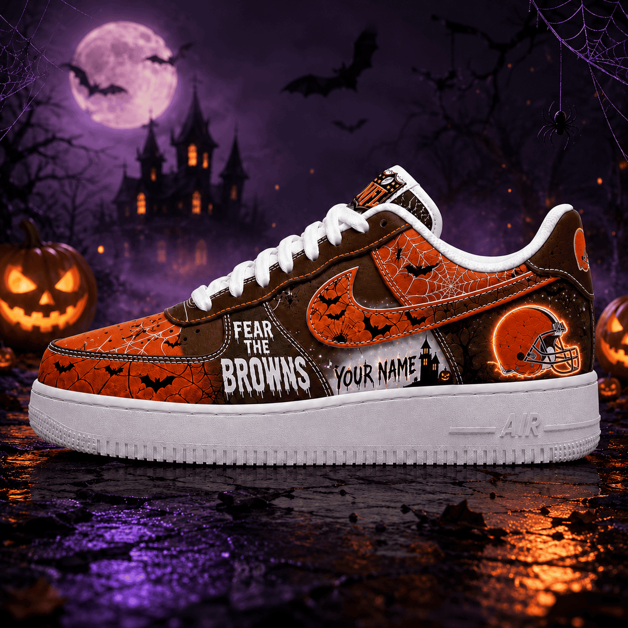 Cleveland Browns | Premium NFL Fear The Team Halloween AF1 Sneakers - VA32190