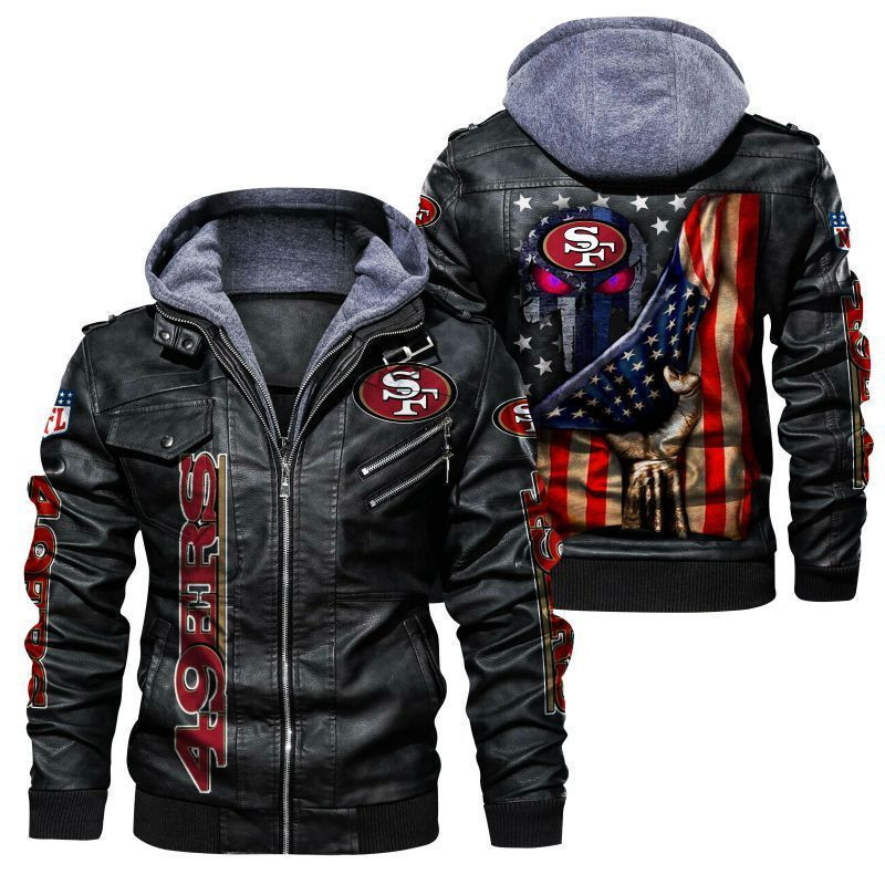 San Francisco 49ers HVKC176 - Premium & Ultra-Thick Leather Jacket with Fleece Hood
