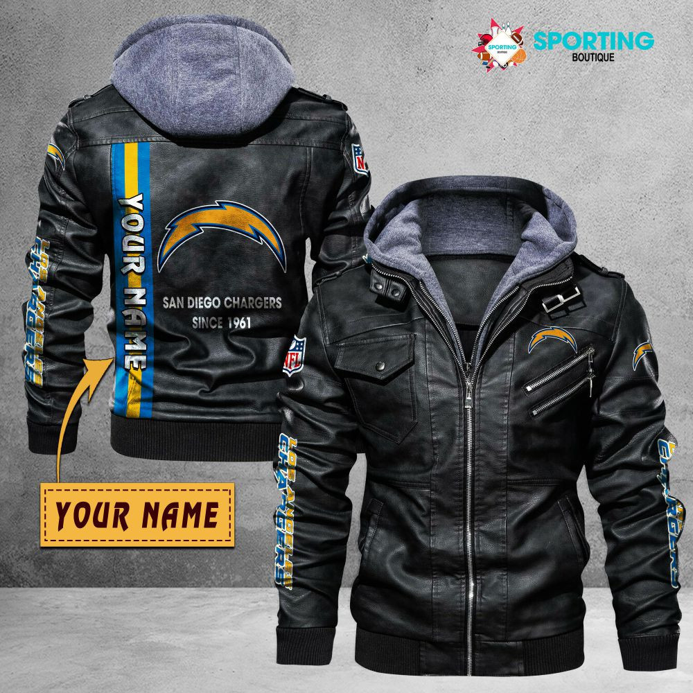 Los Angeles Chargers VITC9026 – Premium & Ultra-Thick Leather Jacket with Fleece Hood