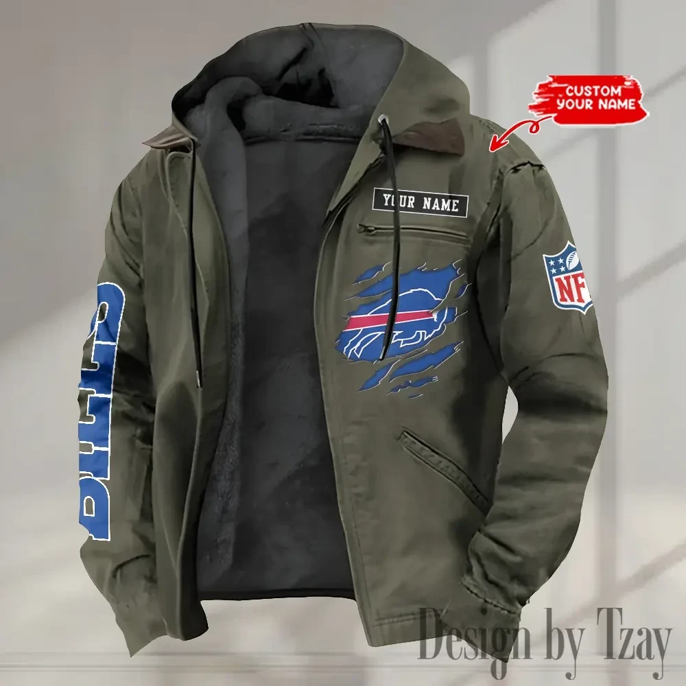 Buffalo Bills Men's Casual Padded Jacket Hooded trending 2026 SPTPJH004