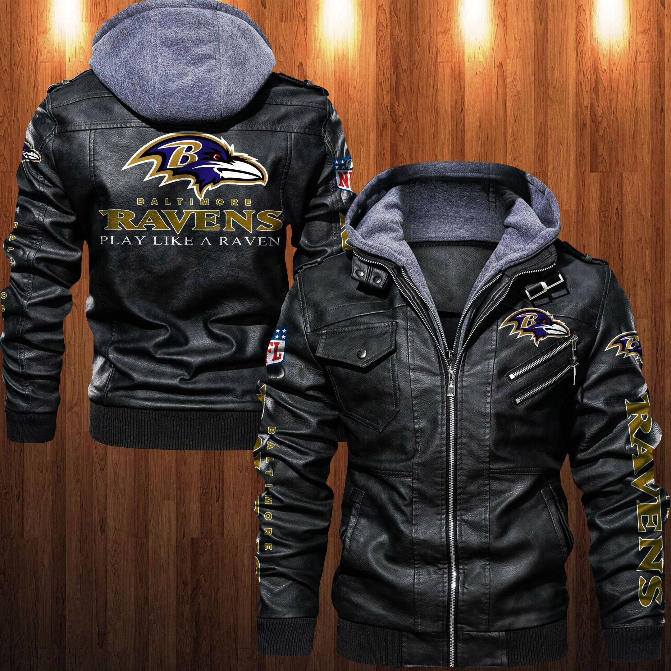 Baltimore Ravens HVKC1236 - Premium & Ultra-Thick Leather Jacket with Fleece Hood