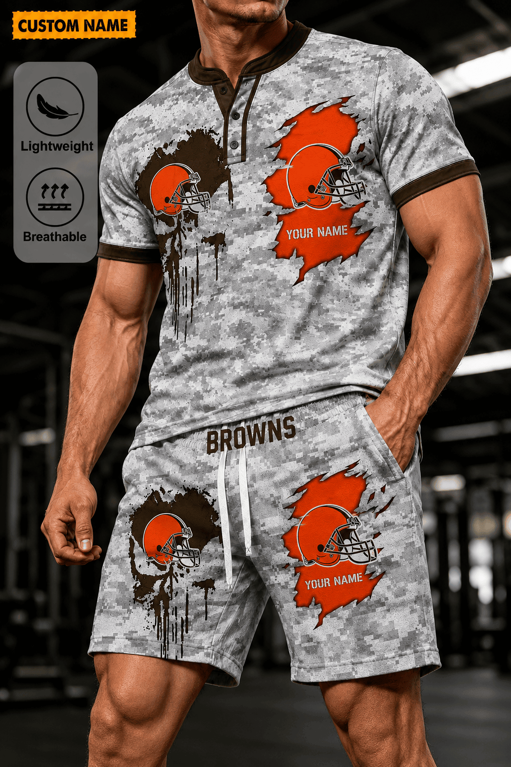 Cleveland Browns Men’s Button Neck T-Shirt and Short Set New Design 2026 Shirt And Short BSP934