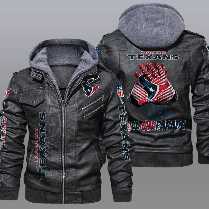 Houston Texans Premium & Ultra-Thick Leather Jacket with Fleece Hood 13