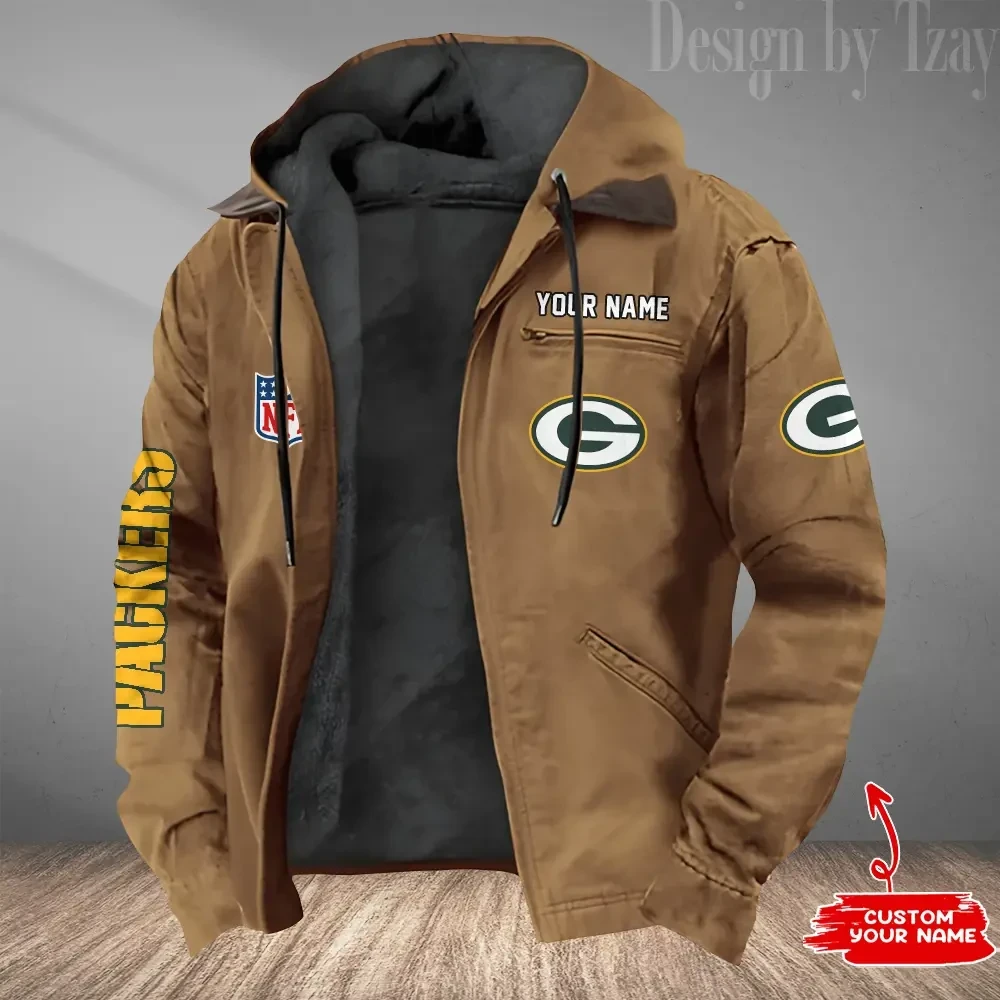 Green Bay Packers Men's Casual Padded Jacket Hooded Trending 2026 SPTPJH077