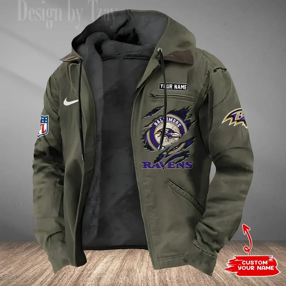 Baltimore Ravens Men's Casual Padded Jacket Hooded Trending 2026 SPTPJH164