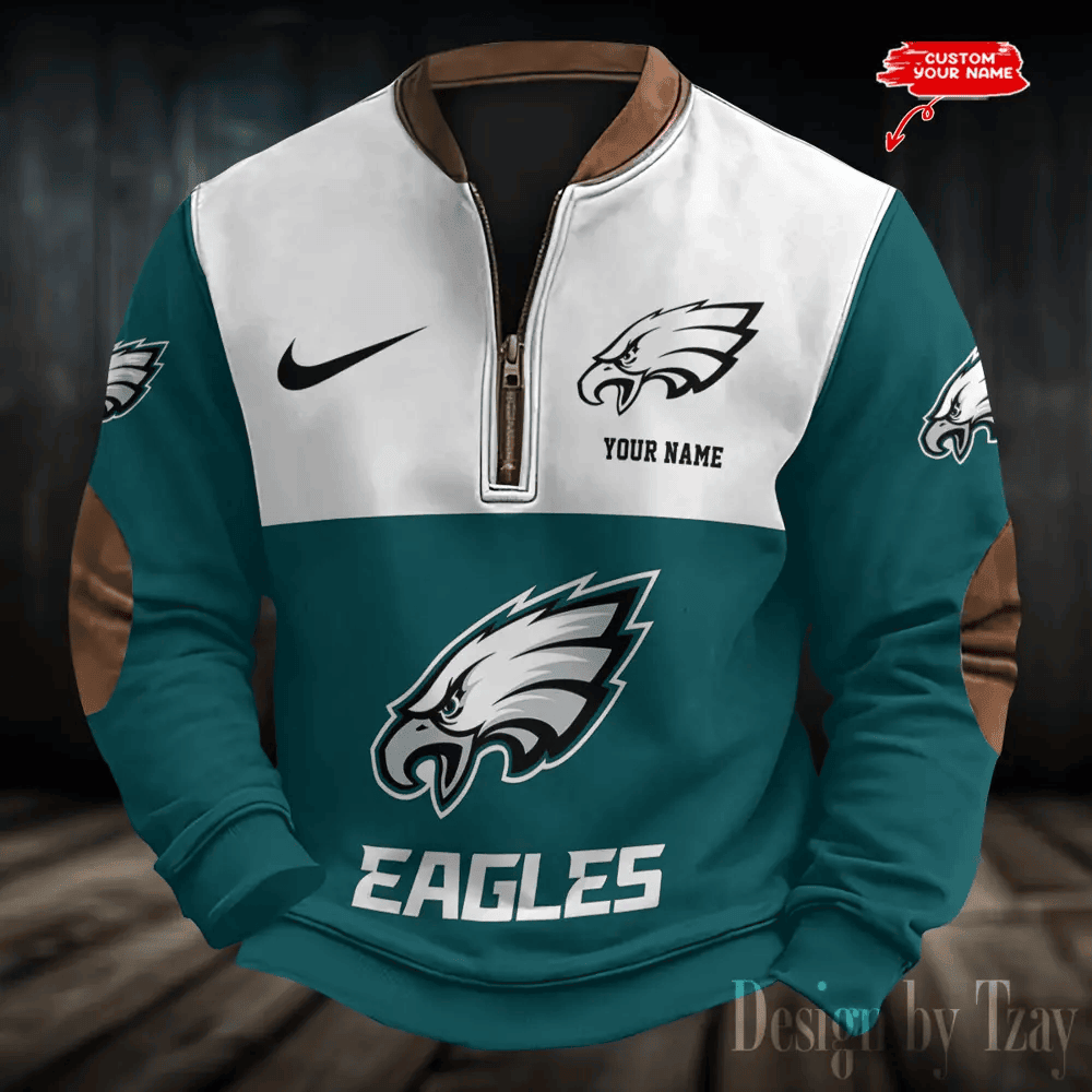 S9MPZNS154-Philadelphia Eagles Premium Personalized Game-Day Quarter-Zip