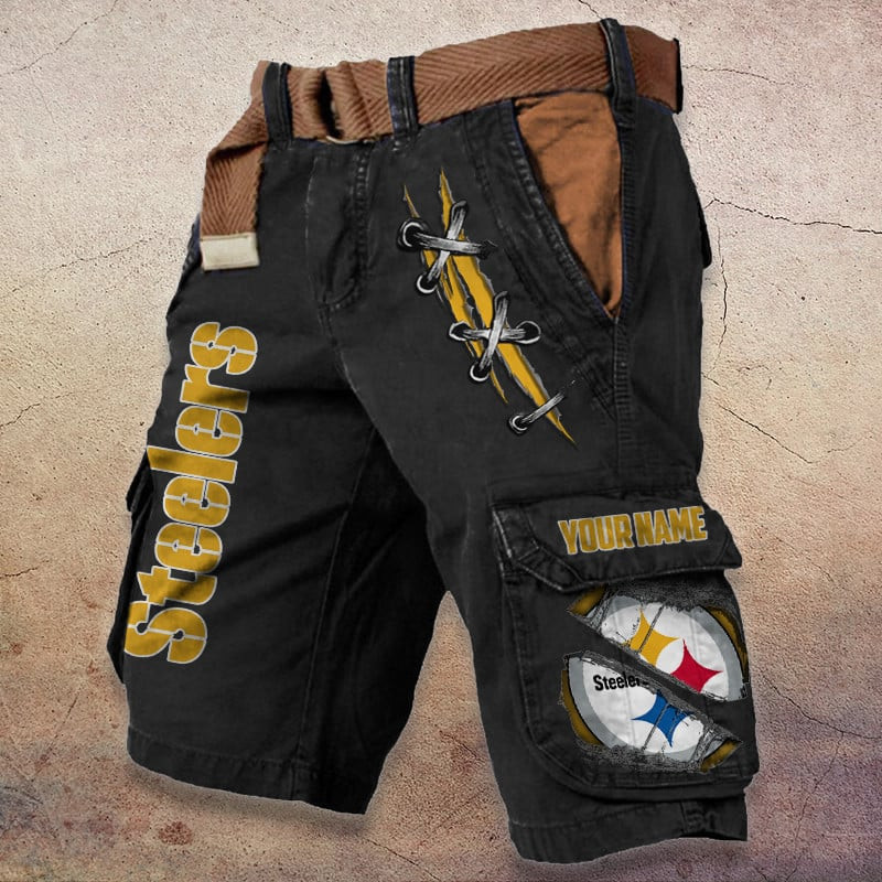 Pittsburgh Steelers Pocket Print Cargo Shorts (Belt Not Included) S9MCS156