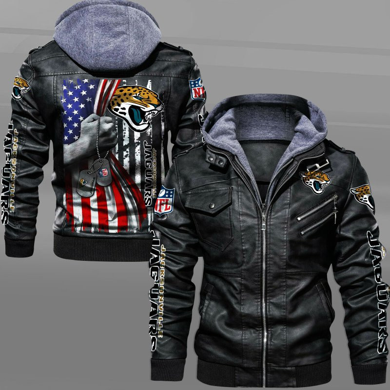 Jacksonville Jaguars HVKC7063 - Premium & Ultra-Thick Leather Jacket with Fleece Hood