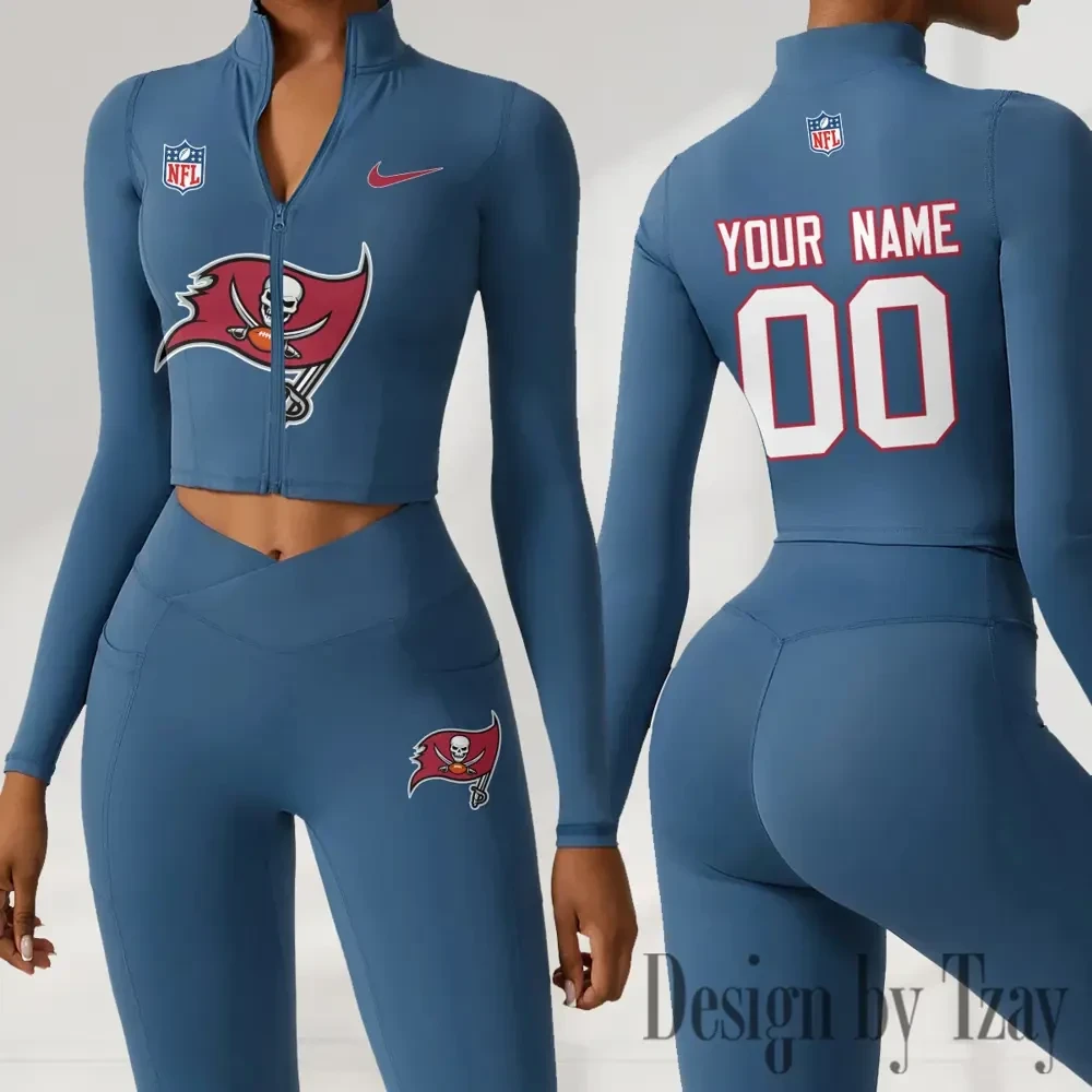 Tampa Bay Buccaneers Women Activewear Set 2 Piece Crop Jacket and High Waist Leggings SPTZSTW228