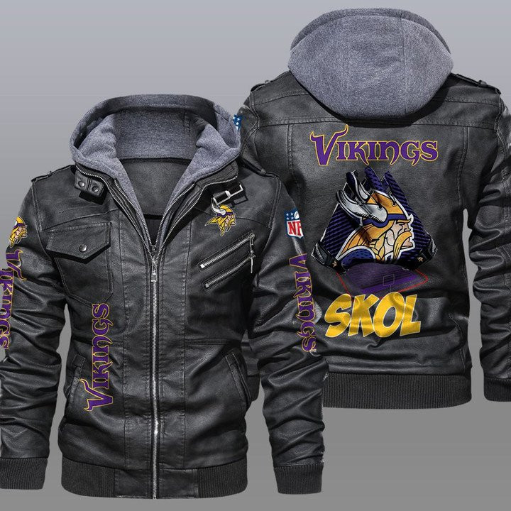 Minnesota Vikings Premium & Ultra-Thick Leather Jacket with Fleece Hood 21