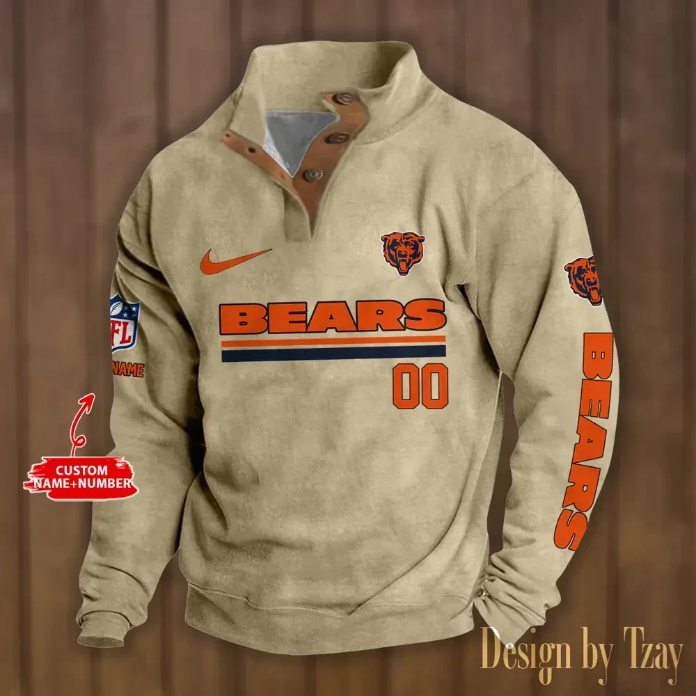 Chicago Bears Premium Stand-Collar Game-Day Pullover - Engineered Warmth & Personalized Name S9DBSCH070