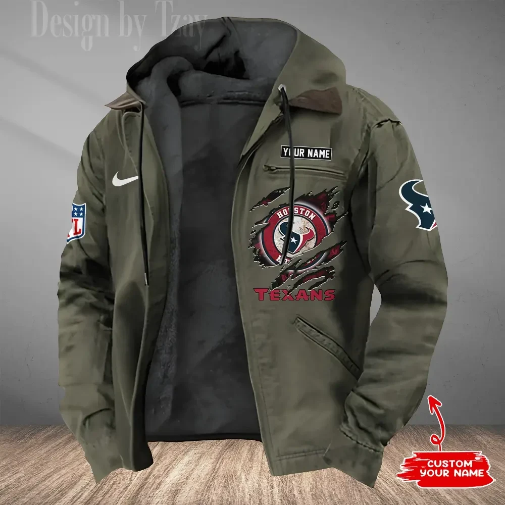 Houston Texans Men's Casual Padded Jacket Hooded Trending 2026 SPTPJH174