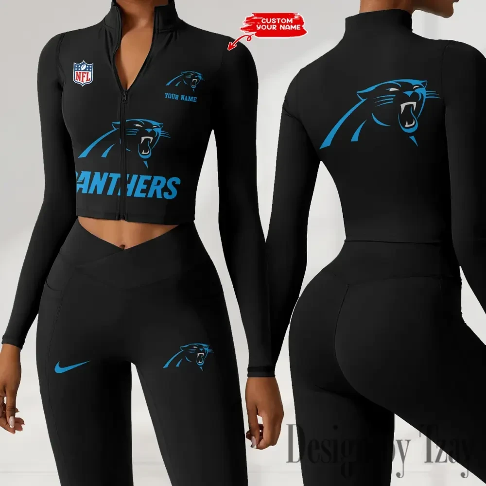 Carolina Panthers Zipper Sports Top Women Gym Long Sleeve for Fitness SPTZSTW037