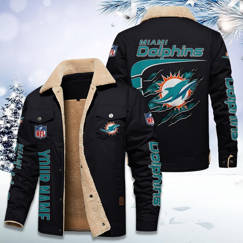 Miami Dolphins Personalized Sherpa Fleece Trucker Jacket DMHL1037
