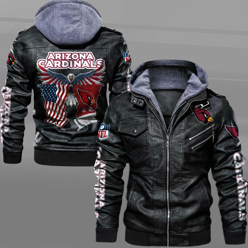 Arizona Cardinals HVKC7212 - Premium & Ultra-Thick Leather Jacket with Fleece Hood
