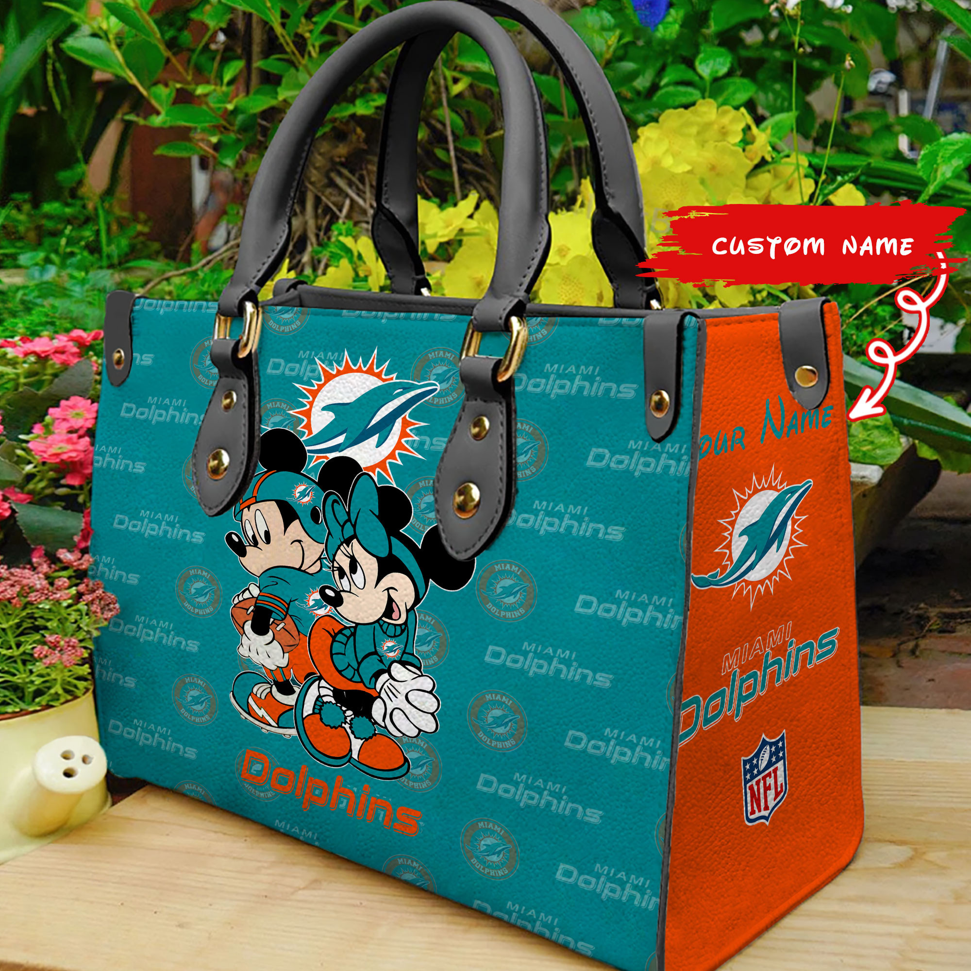 Miami Dolphins Personalized Leather Hand Bag BB99
