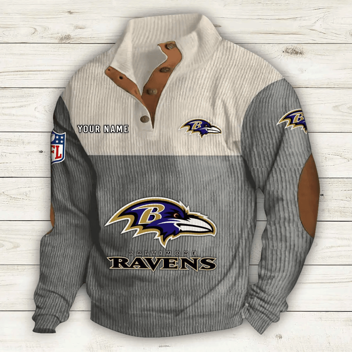 Baltimore Ravens S9DBSCH638 Premium Stand-Collar Game-Day Pullover - Engineered Warmth & Personalized Name