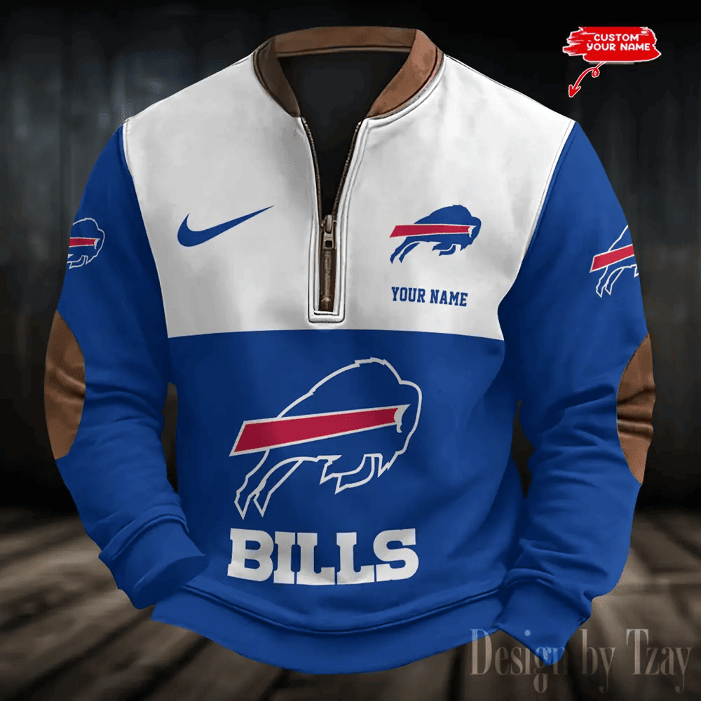 S9MPZNS164-Buffalo Bills Premium Personalized Game-Day Quarter-Zip
