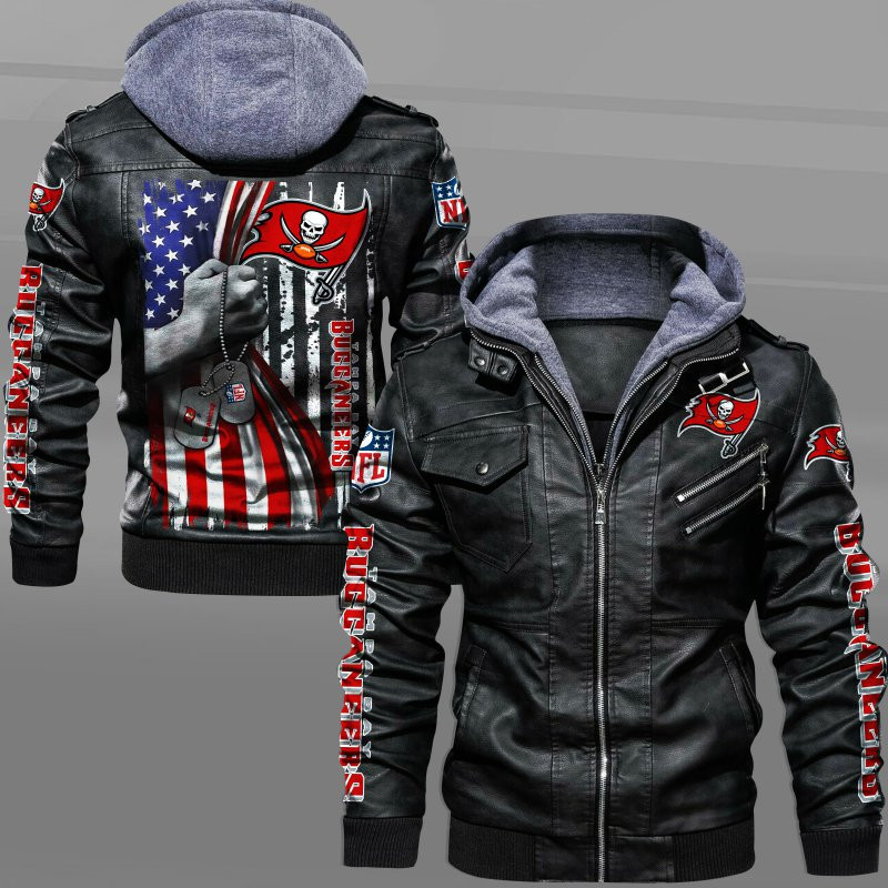 Tampa Bay Buccaneers HVKC7078 - Premium & Ultra-Thick Leather Jacket with Fleece Hood