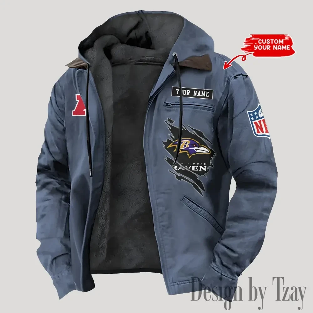 Baltimore Ravens Men's Casual Padded Jacket Hooded Trending 2026 SPTPJH132