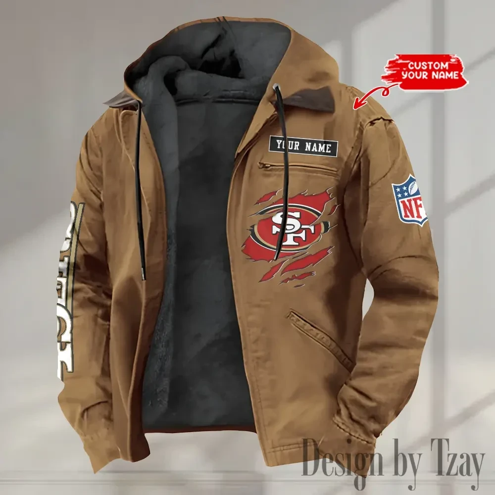 San Francisco 49ers Men's Casual Padded Jacket Hooded trending 2026 SPTPJH028