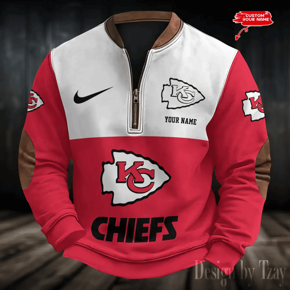 S9MPZNS176-Kansas City Chiefs Premium Personalized Game-Day Quarter-Zip