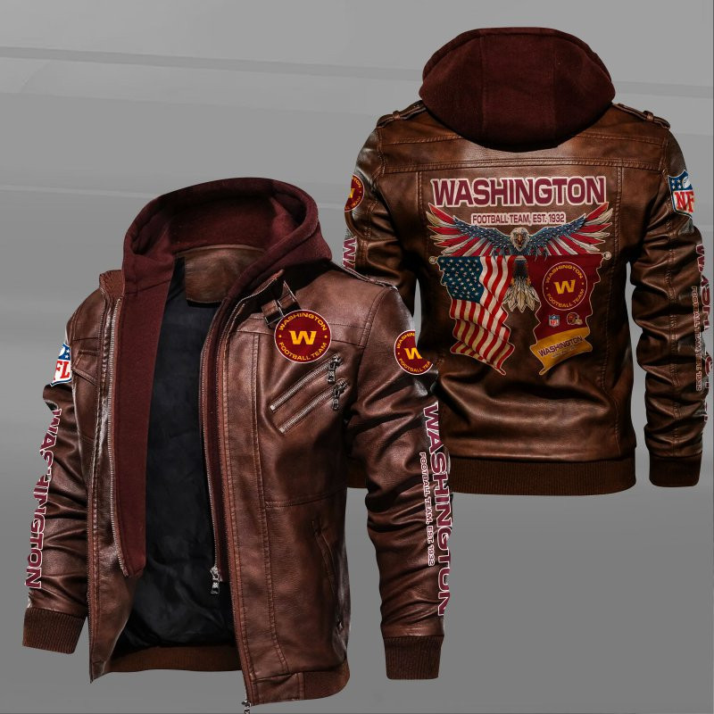 Washington Football Team HVKC7243 - Premium & Ultra-Thick Leather Jacket with Fleece Hood