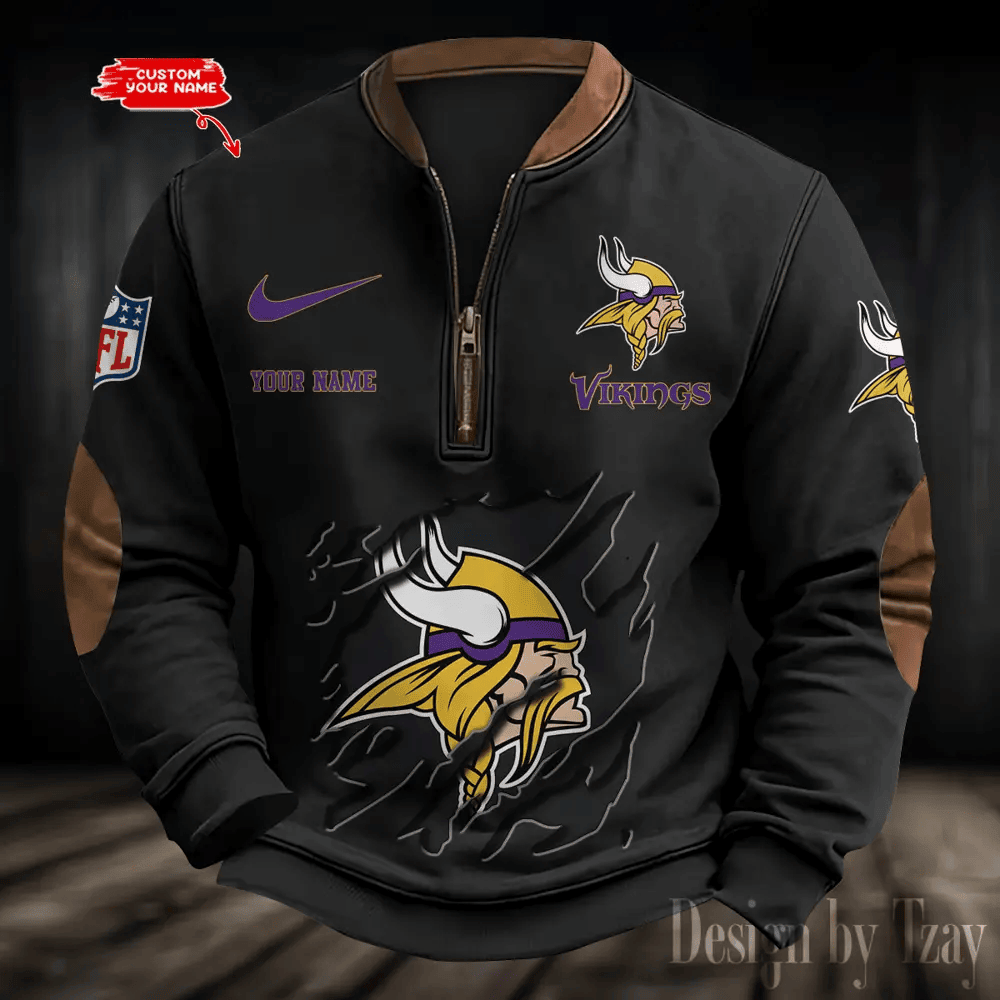 S9MPZNS021-Minnesota Vikings Premium Personalized Game-Day Quarter-Zip