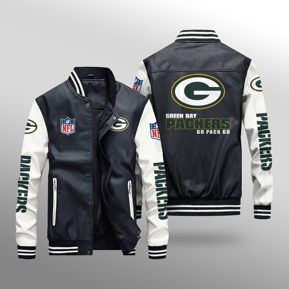Green Bay Packers Premium Fleece-Lined Leather Bomber Jacket BG24