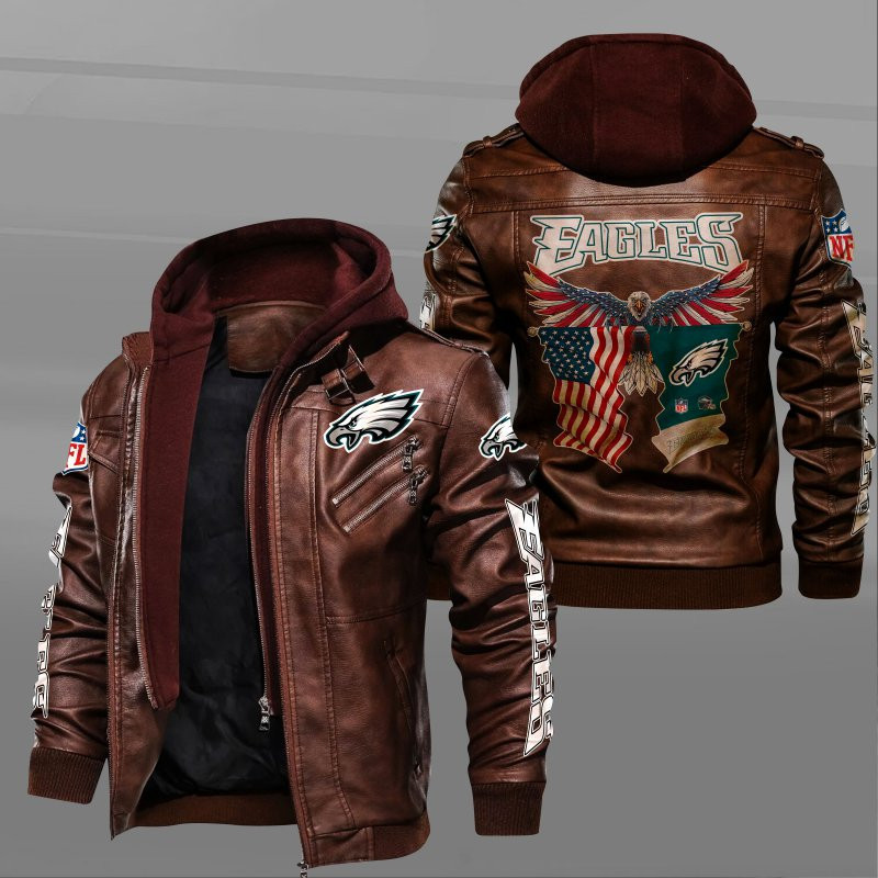 Philadelphia Eagles HVKC7237 - Premium & Ultra-Thick Leather Jacket with Fleece Hood