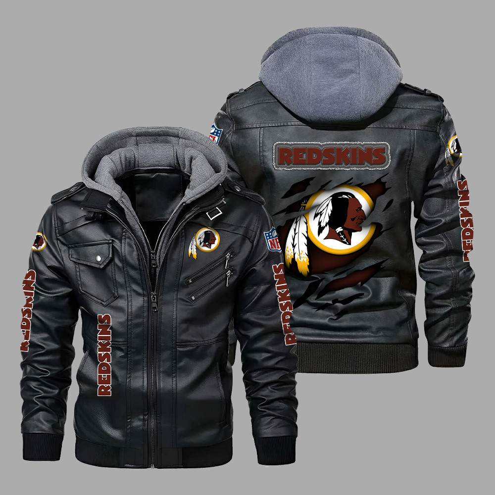 Premium & Ultra-Thick Leather Jacket with Fleece Hood - Washington Redskins PHVK8419